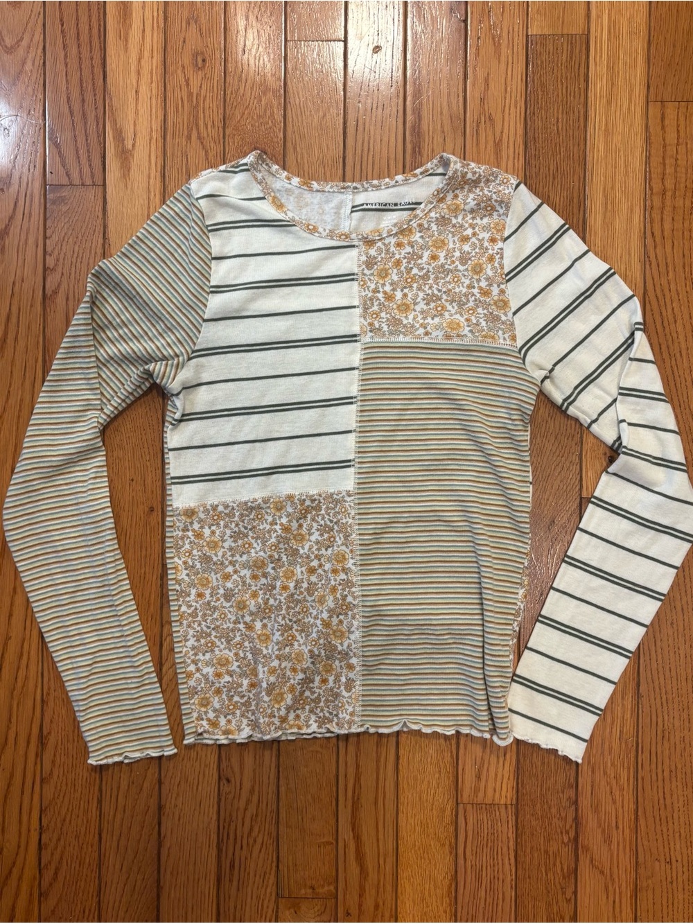 American Eagle Boho Patchwork Floral & Stripe Long-Sleeve Top - Size Medium